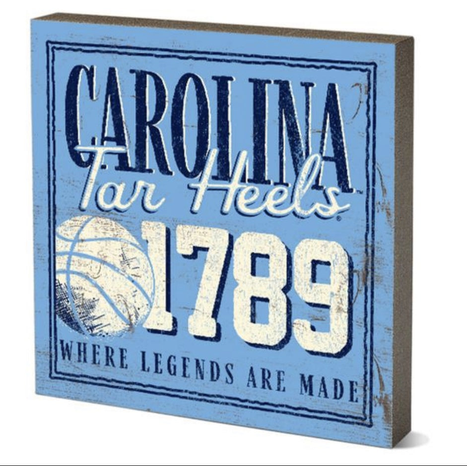 Carolina Tar Heels Fair Catch Retro Wooden Decor Block with Carolina Basketball Logo