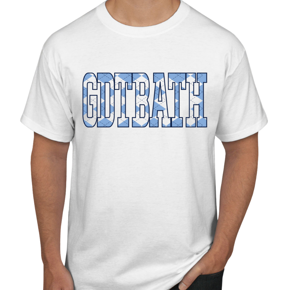 GDTBATH Argyle Carolina Blue and White T-Shirt by Shrunken Head Brand