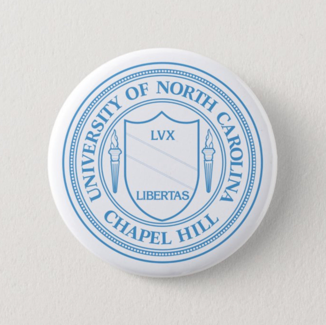 UNC Chapel Hill School Seal Button Pin in Carolina Blue and White