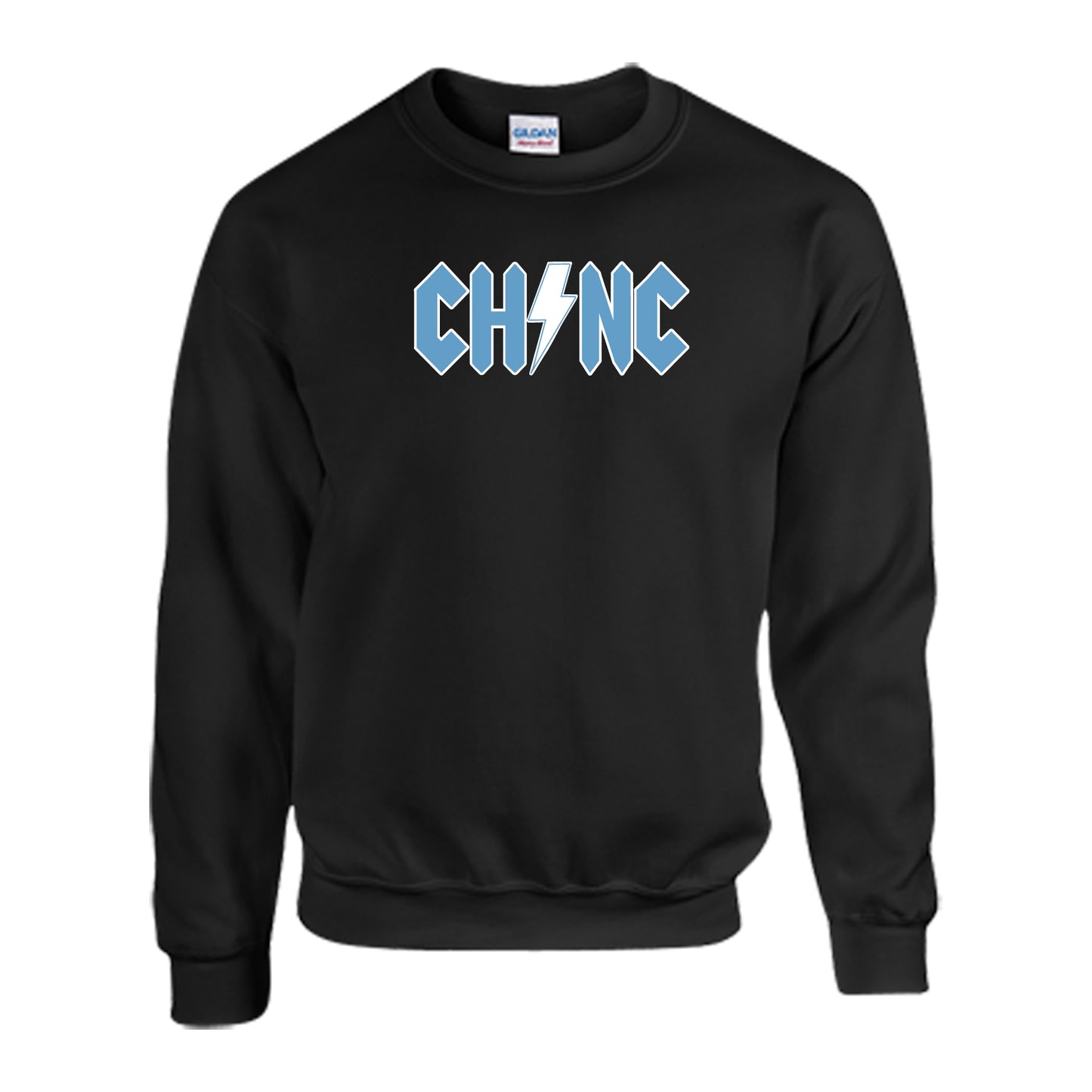 Chapel Hill NC Crewneck Sweatshirt in Black with Rock Font