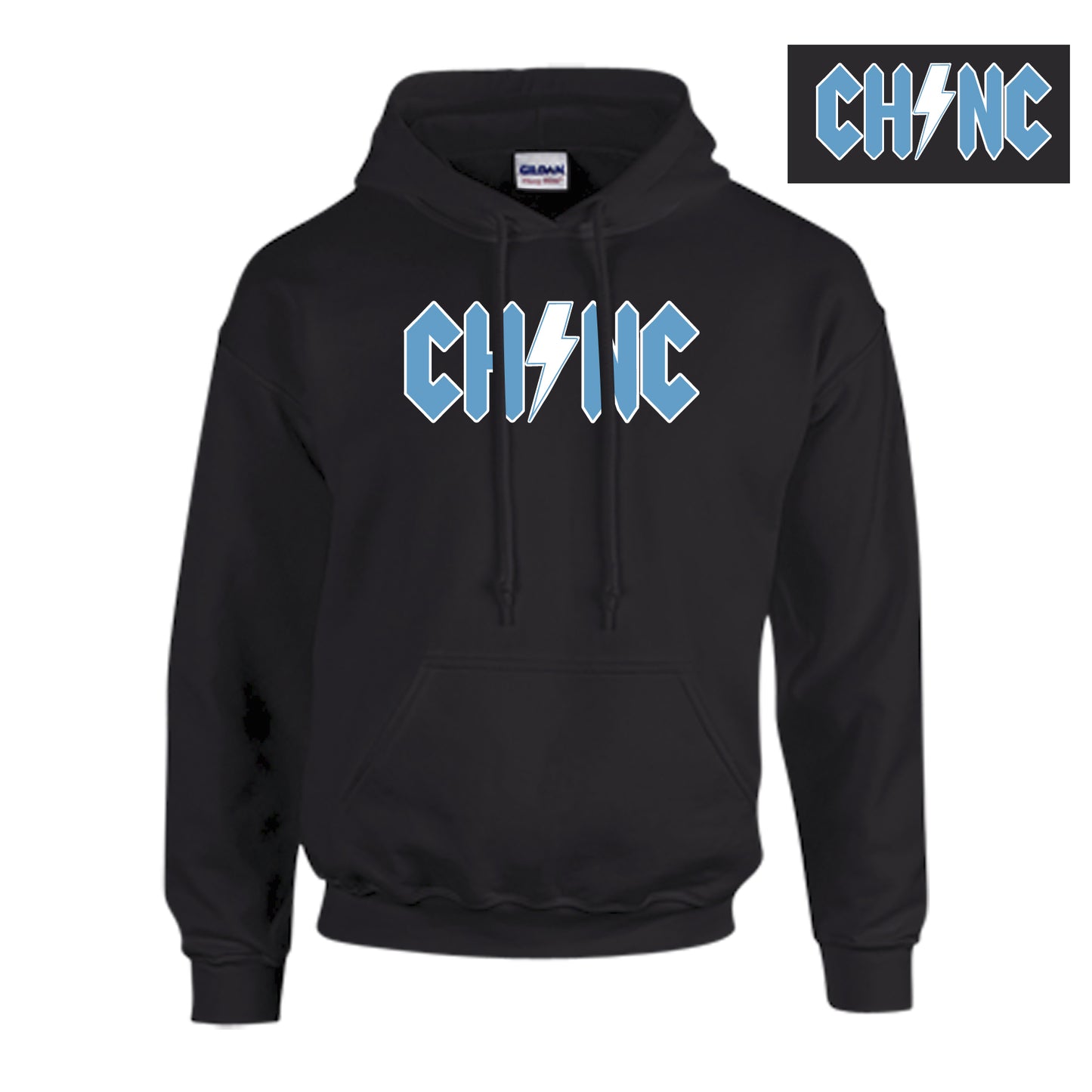 Chapel Hill North Carolina Hoodie in Black with Rock Font