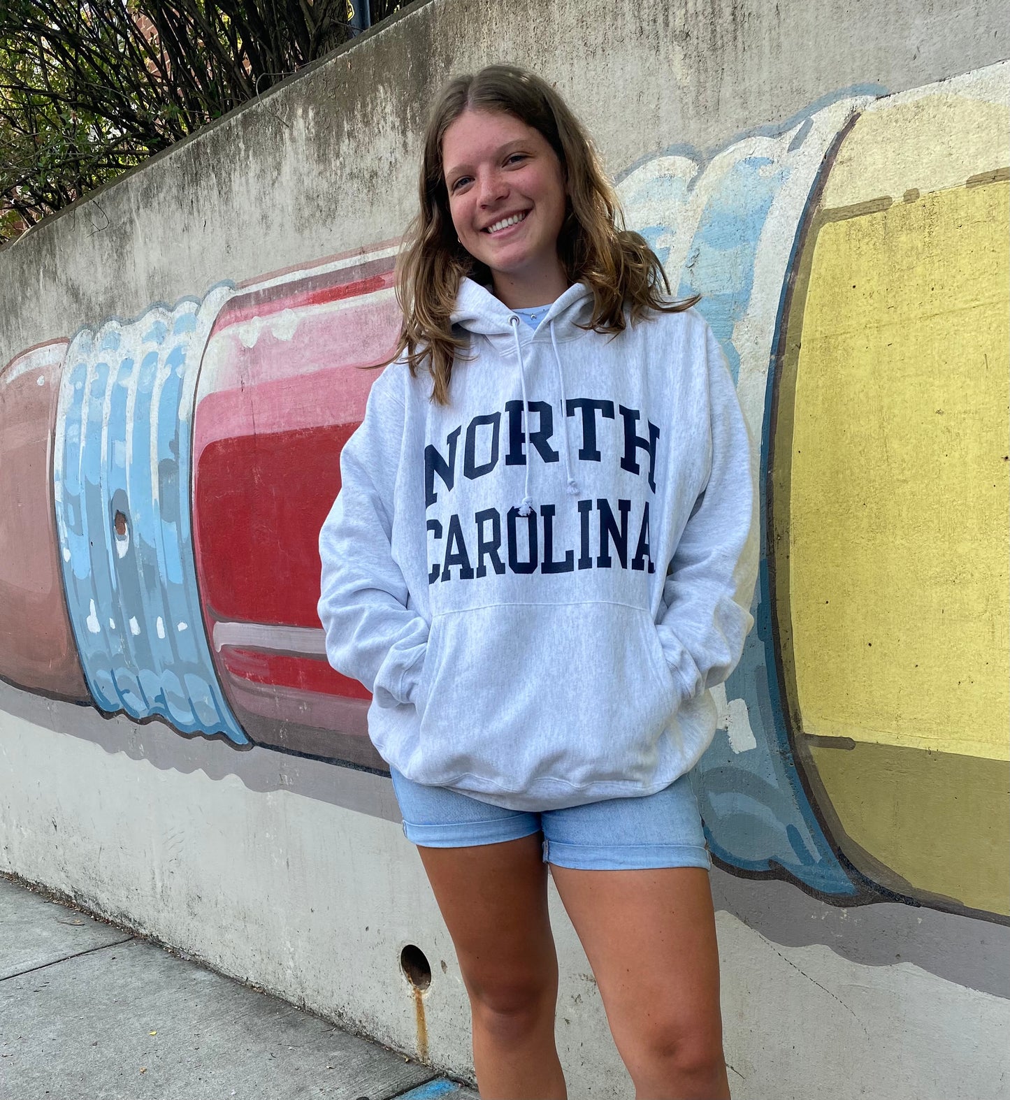 North Carolina Reverse Weave Hoodie in Ash by Champion