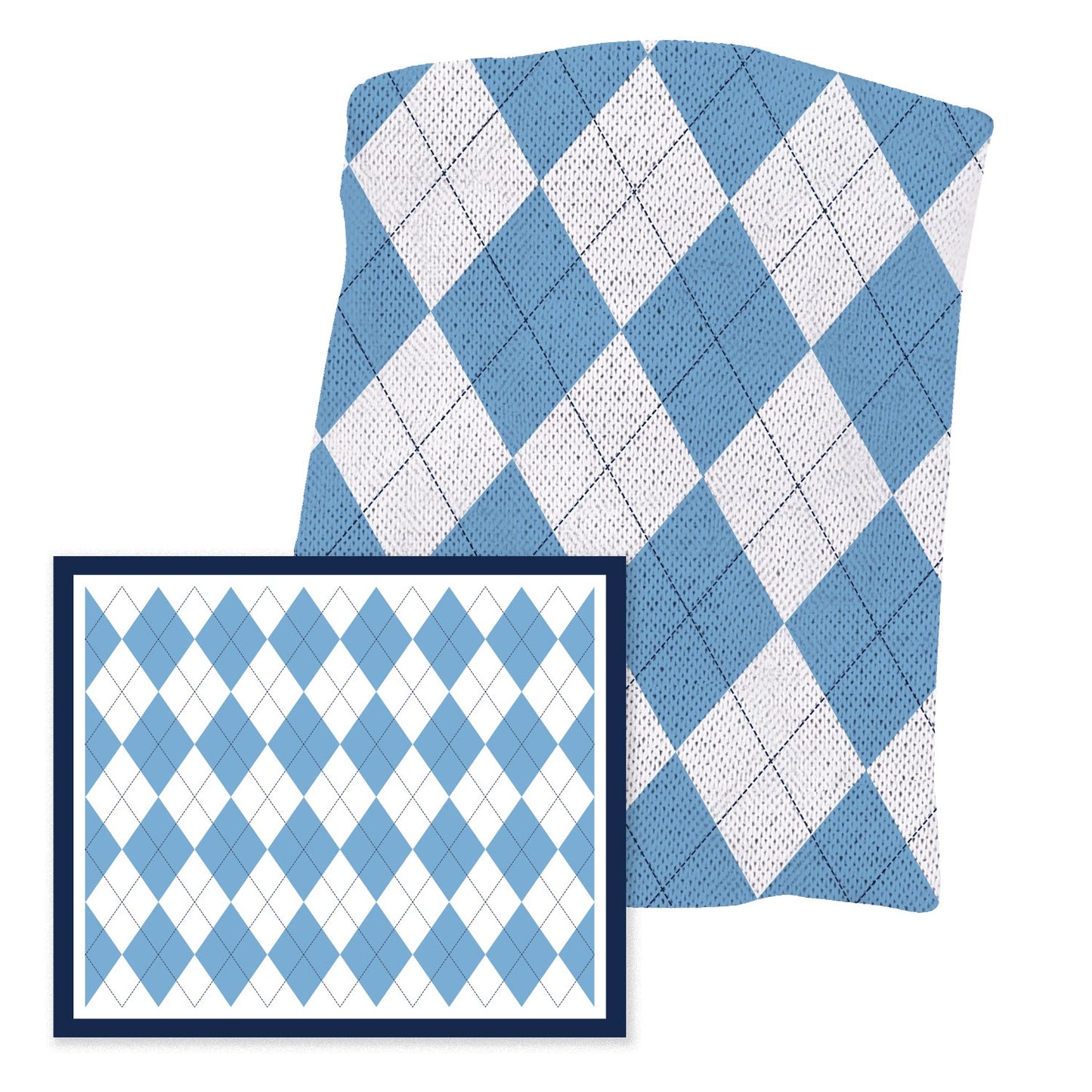 Carolina Blue and Navy Argyle Print Knit Blanket