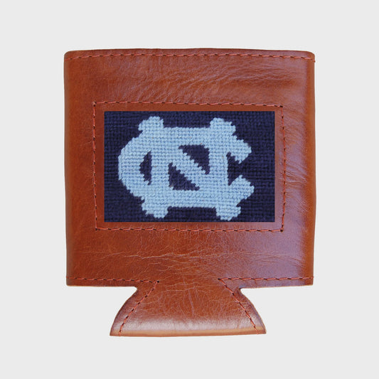 North Carolina Tar Heels Leather Can Cooler with Needlepoint Logo by Smathers and Branson
