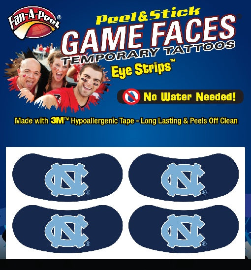 Carolina Tar Heels Peel and Stick Eye Strip Waterless Tattoos - 4 pack