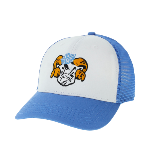 Vintage UNC Rameses Lo Pro Trucker Hat in Carolina Blue and White