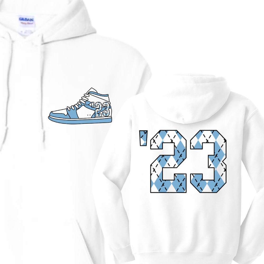 23 Year Sneaker Hoodie in White and Carolina Blue