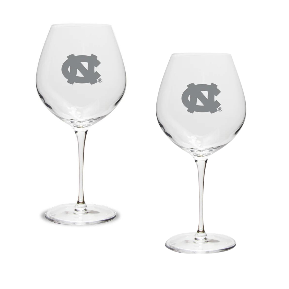 UNC Tar Heels Hand Etched Red Wine Glasses Set of Two