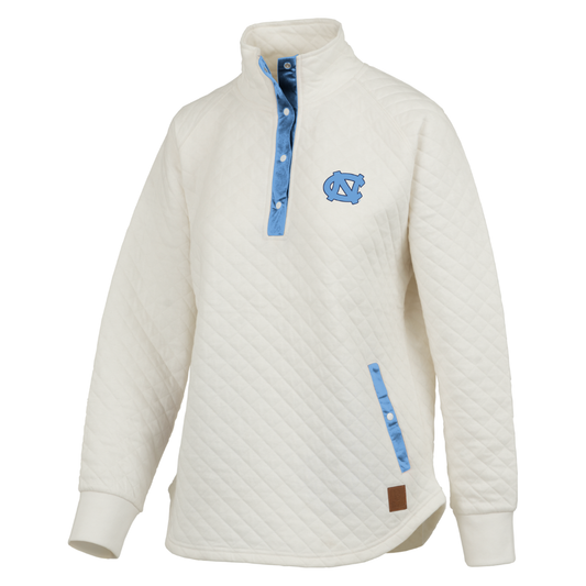 North Carolina Tar Heels Women's 1/4 Snap Up Pullover in White - Claire