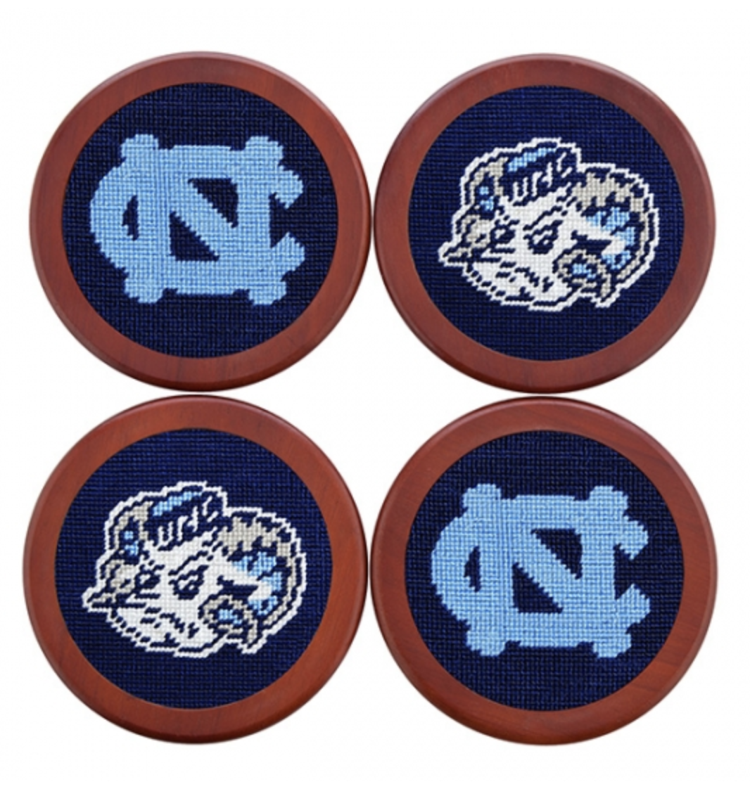 North Carolina Dark Navy Needlepoint Coaster Set by Smathers and Branson