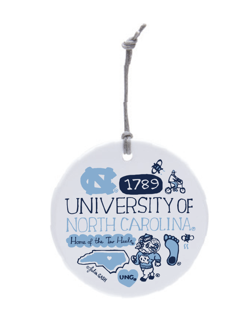 UNC Tar Heels Ceramic Circle Ornament by Julia Gash