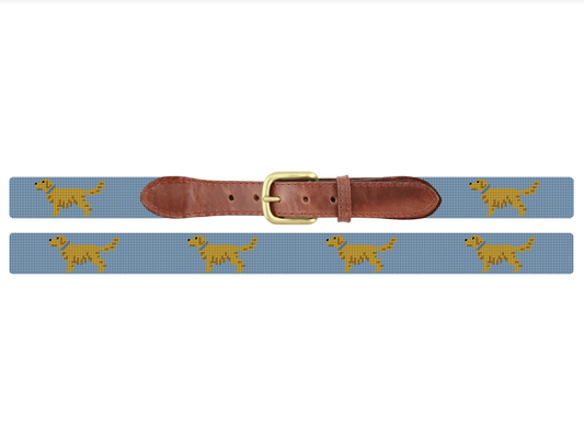 Carolina Blue Golden Retriever Needlepoint Men's Belt by Smathers and Branson
