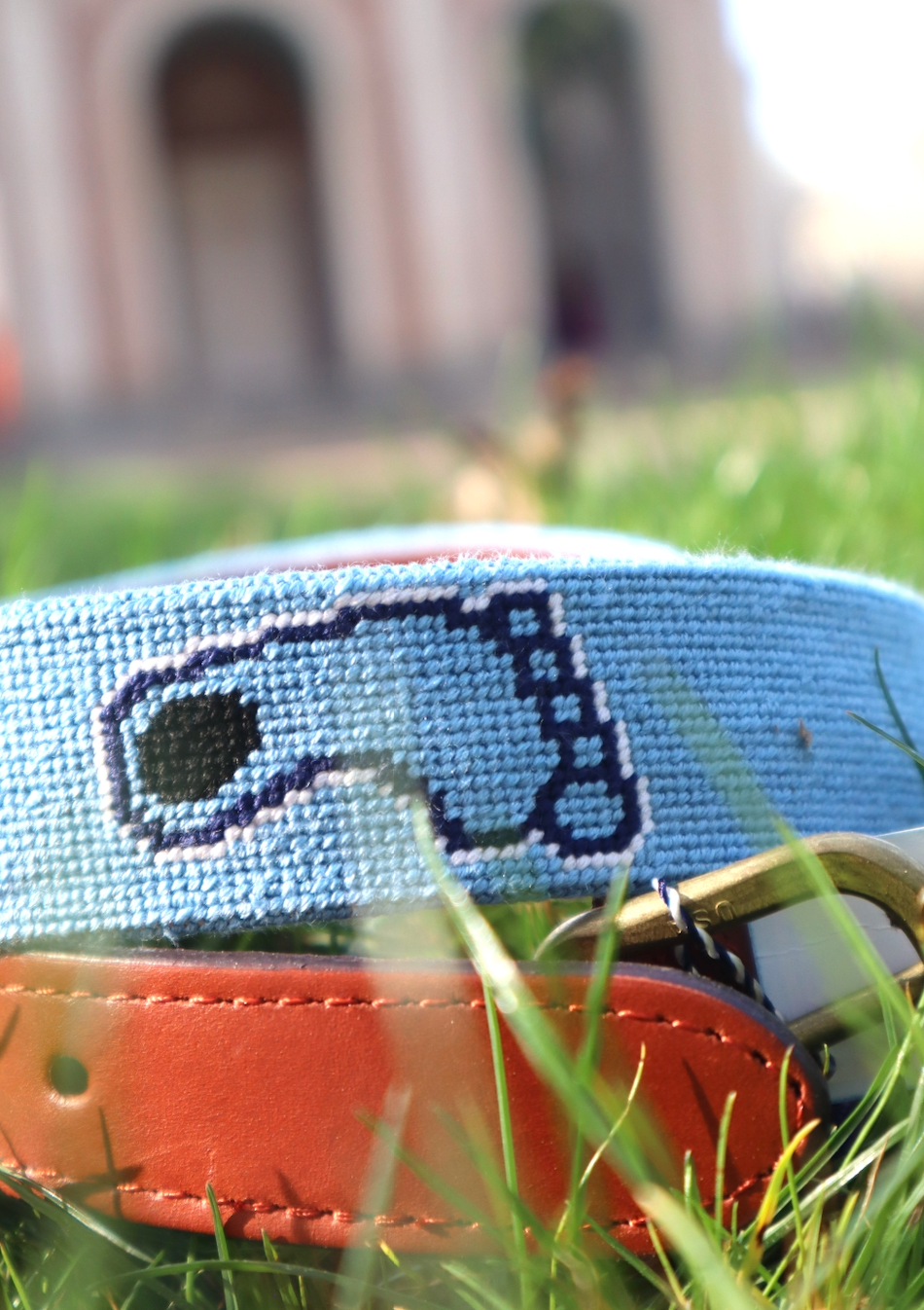 North Carolina Tar Heels Men's Belt in Light Blue Needlepoint by Smathers and Branson