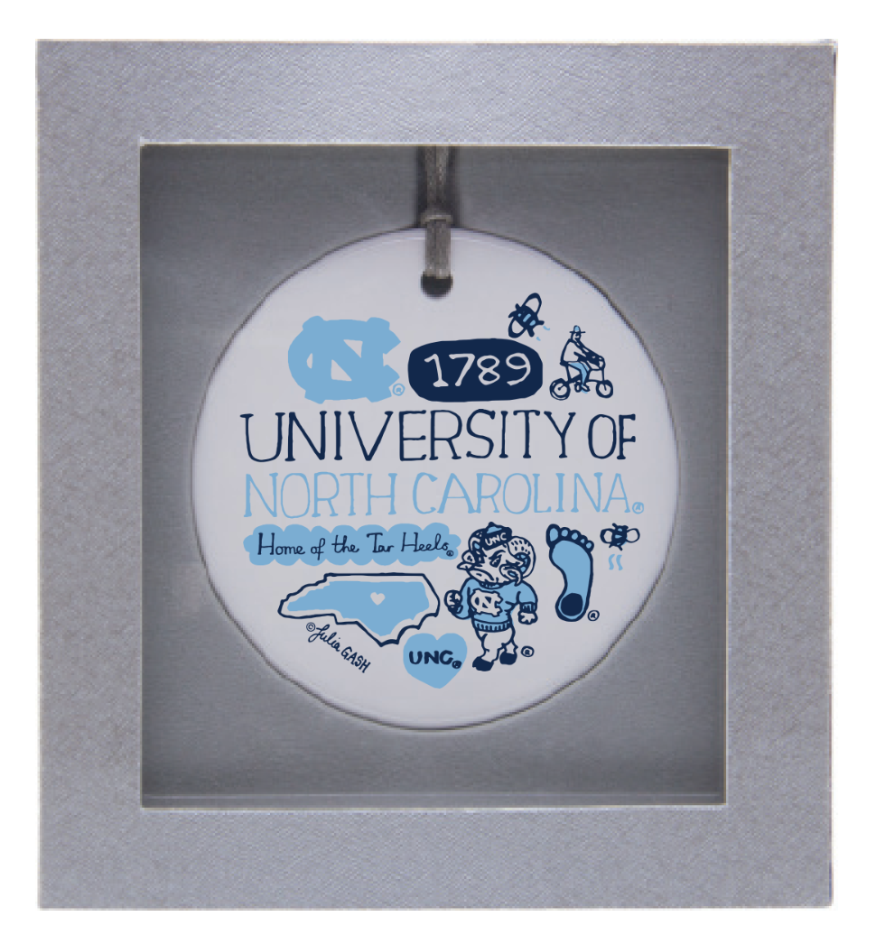 UNC Tar Heels Ceramic Circle Ornament by Julia Gash