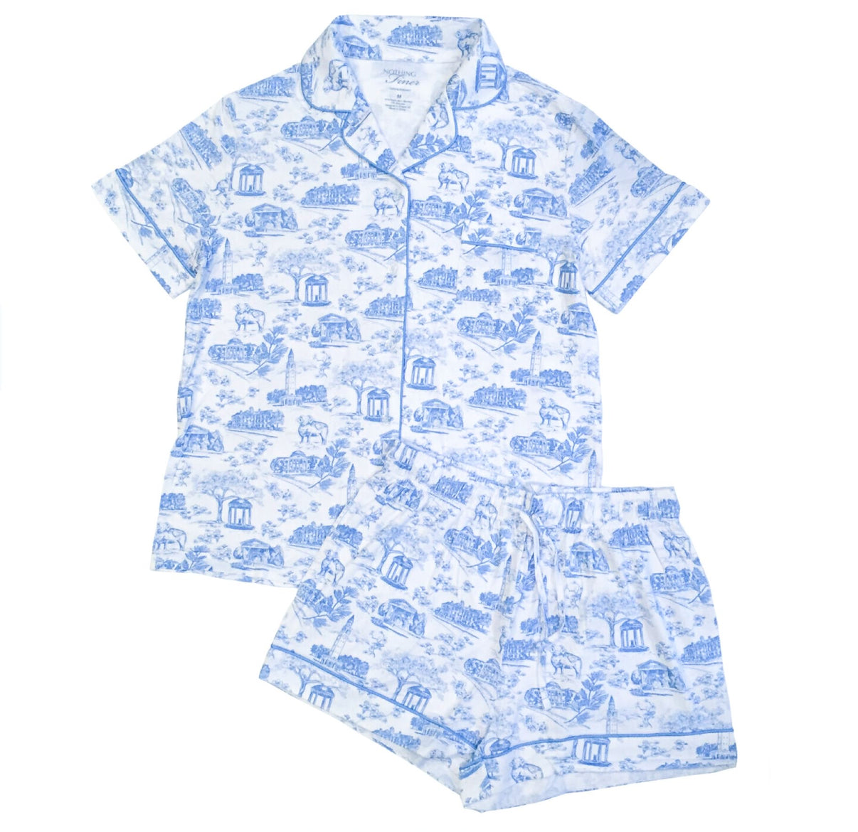 Tar Heel Toile Pajamas Set in White Short Sleeves and Shorts by Nothin