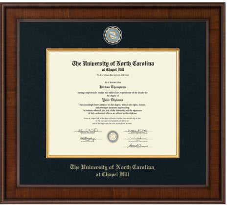 UNC Diploma Frame Presidential Style with Black Linen Matte