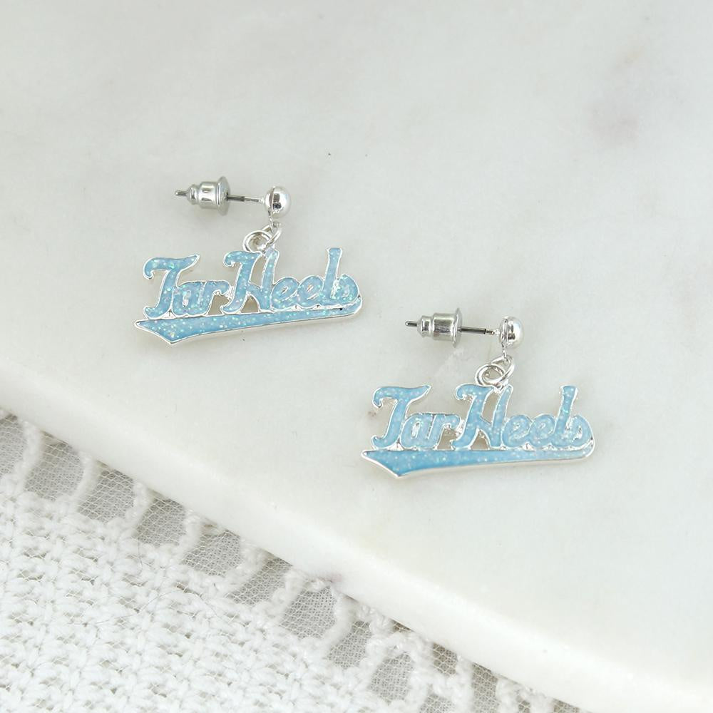 Tar Heels Logo Earrings in Carolina Blue Crystals