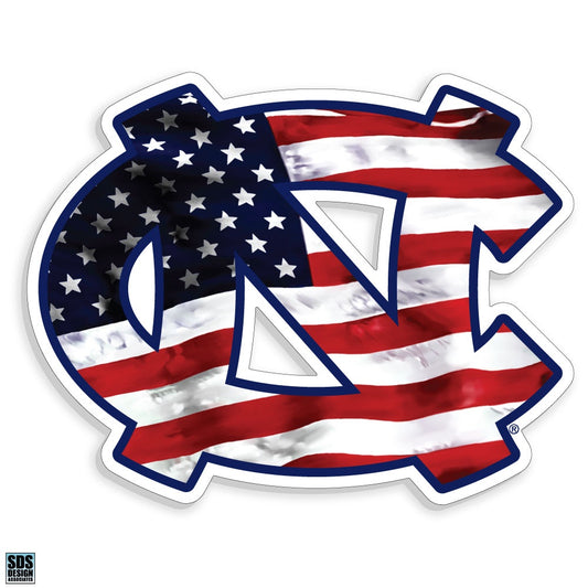 North Carolina Tar Heels Interlock Logo Decal - American Flag