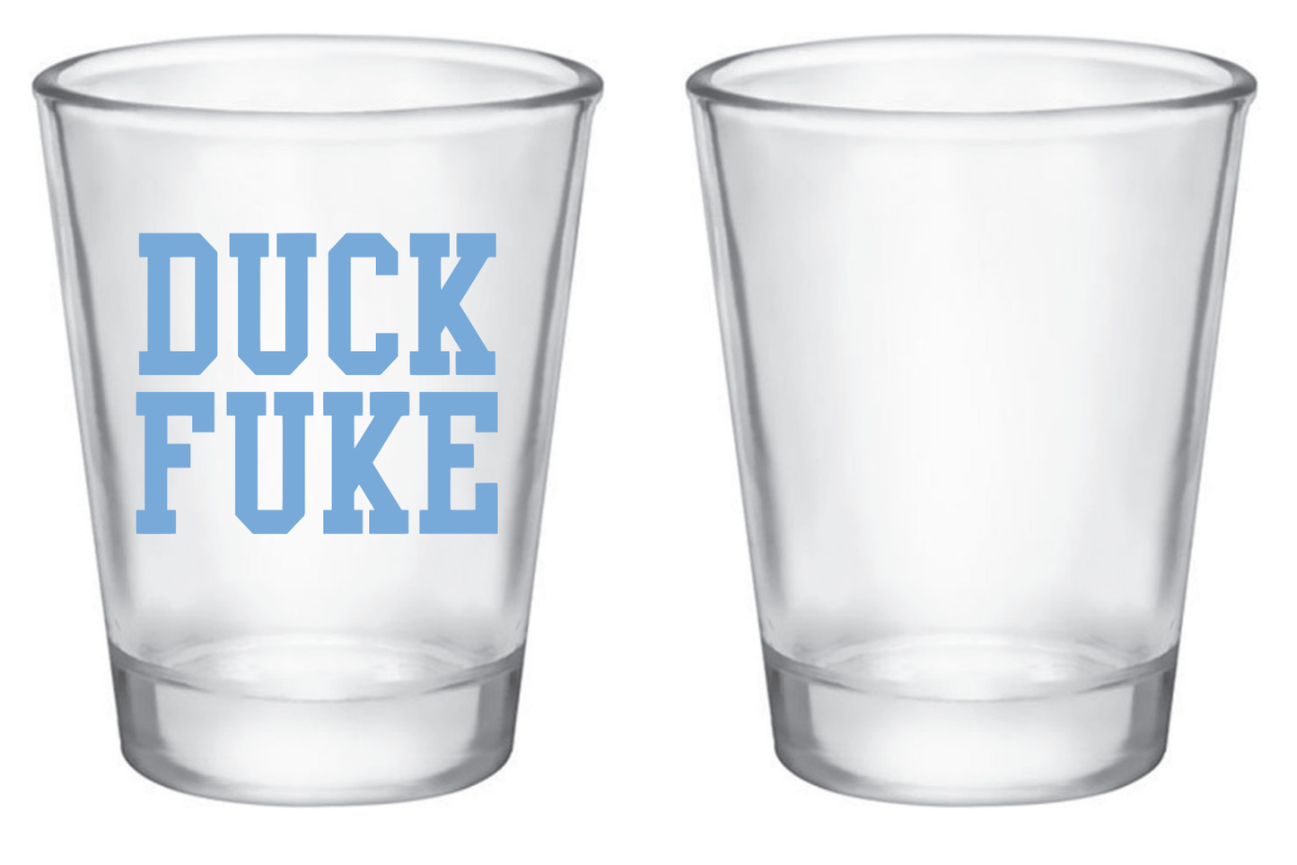 Duck Fuke Shot Glass in Carolina Blue for UNC Fans 1.5 oz