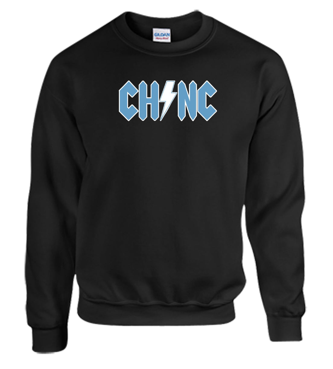 Chapel Hill NC Crewneck Sweatshirt in Black with Rock Font