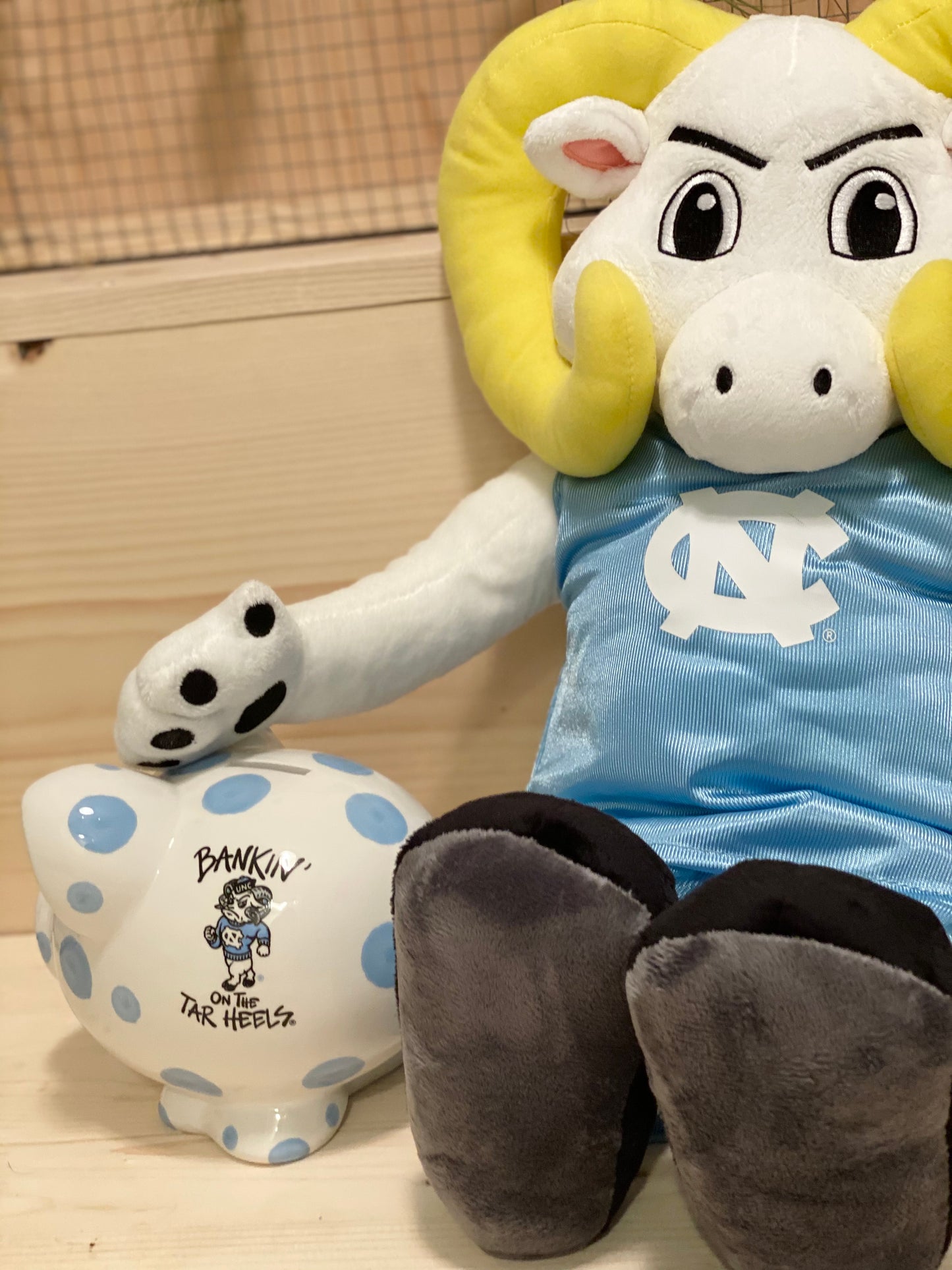 UNC Rameses Stuffed Animal Plush Mascot in Basketball Uniform