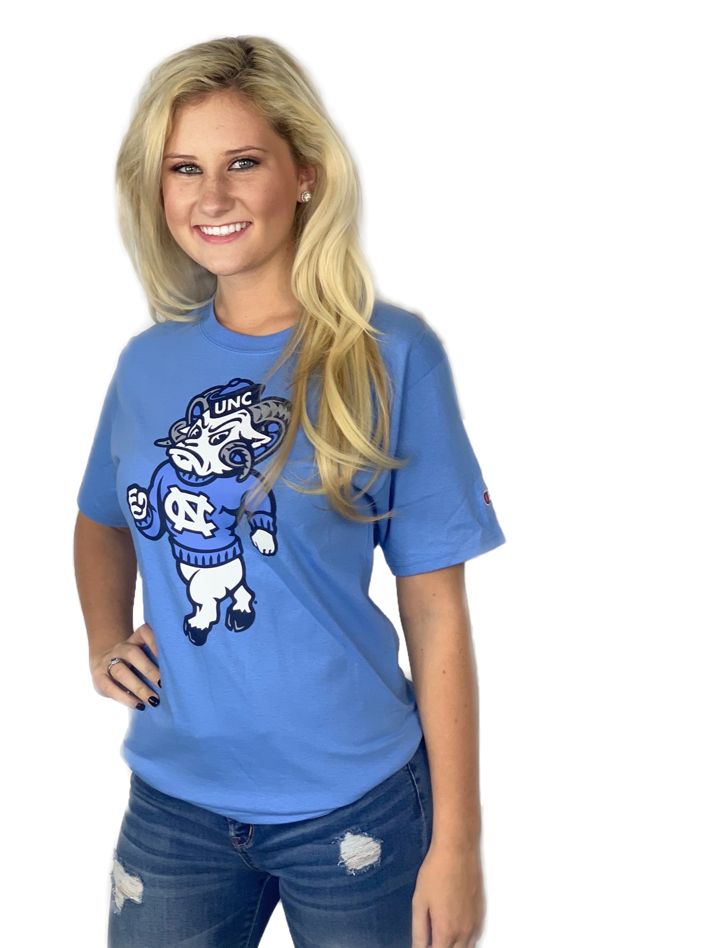 Champion Arched Carolina UNC Sweatshirt - The Shrunken Head Carolina Blue / L